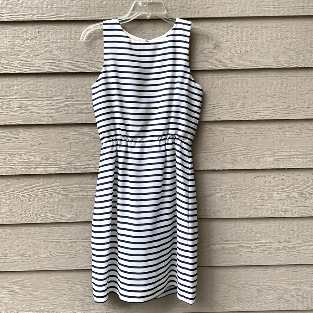 J.Crew Navy and White Striped Nautical Cinched Waist Dress